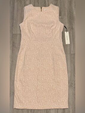 Calvin Klein Size 8 Sleeveless Jacquard Textured Sheath Dress Pink & White NWT
